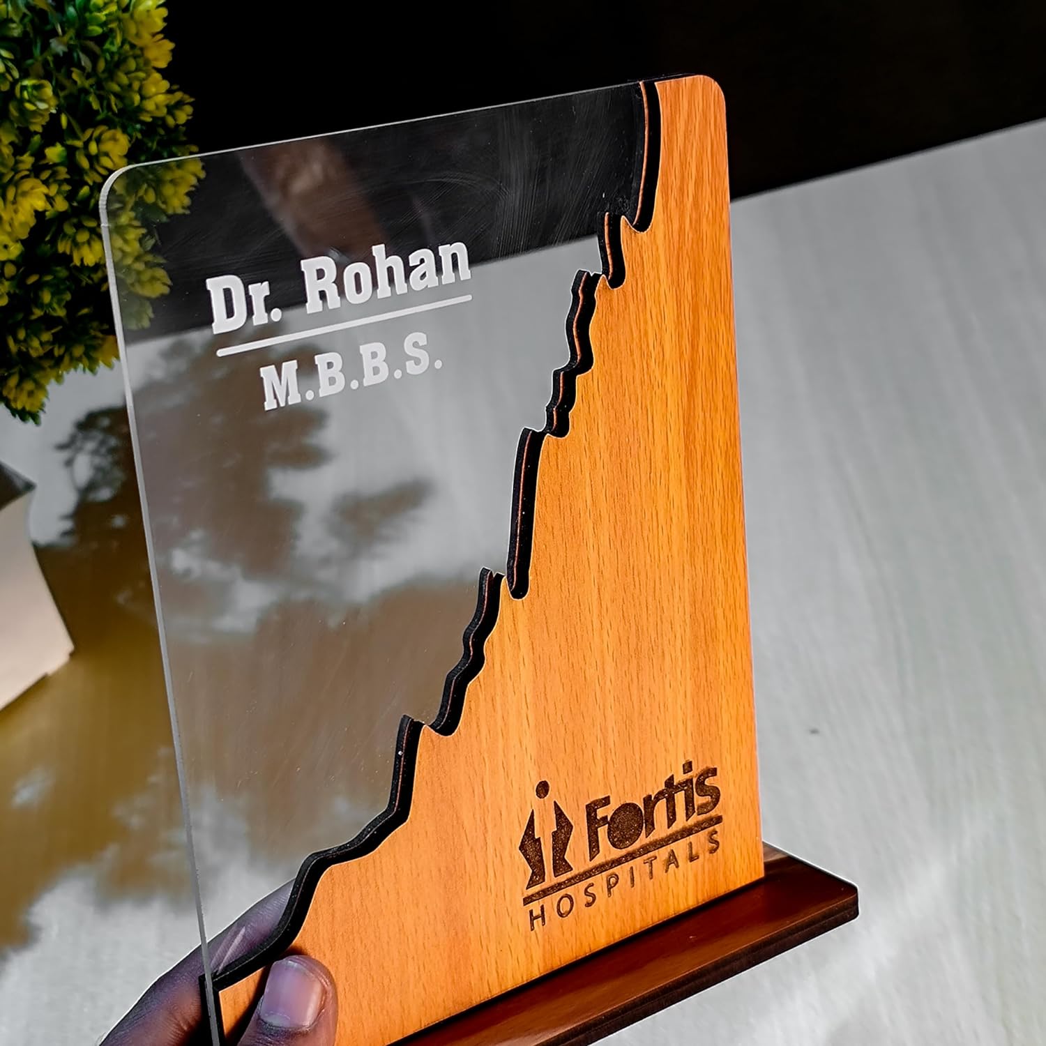 Corporate Wooden & Acrylic Name Plaque – Custom  Award