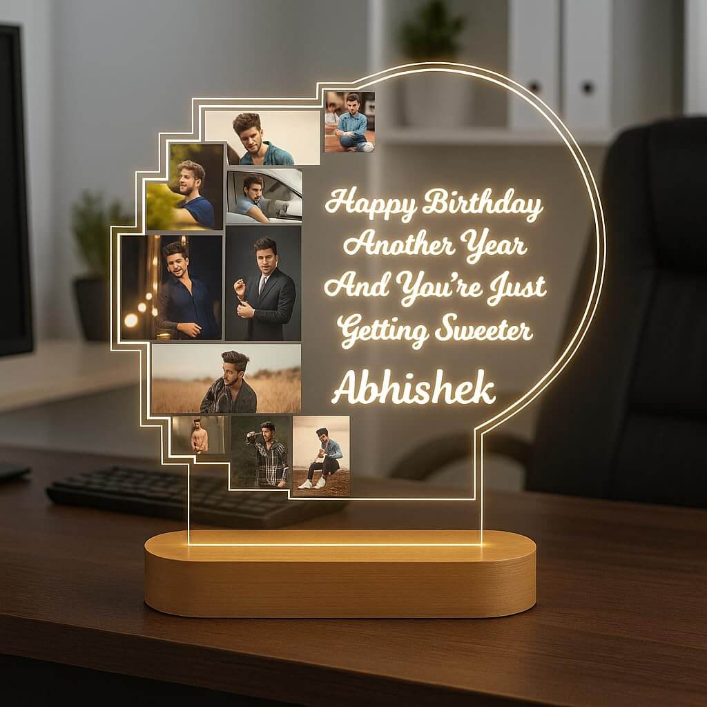 Personalized Birthday Photo Collage LED Lamp with Custom Name & Message