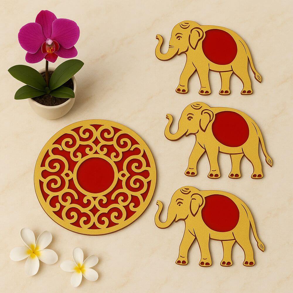 Decorative Wooden Rangoli Light Holder (Set of 5)