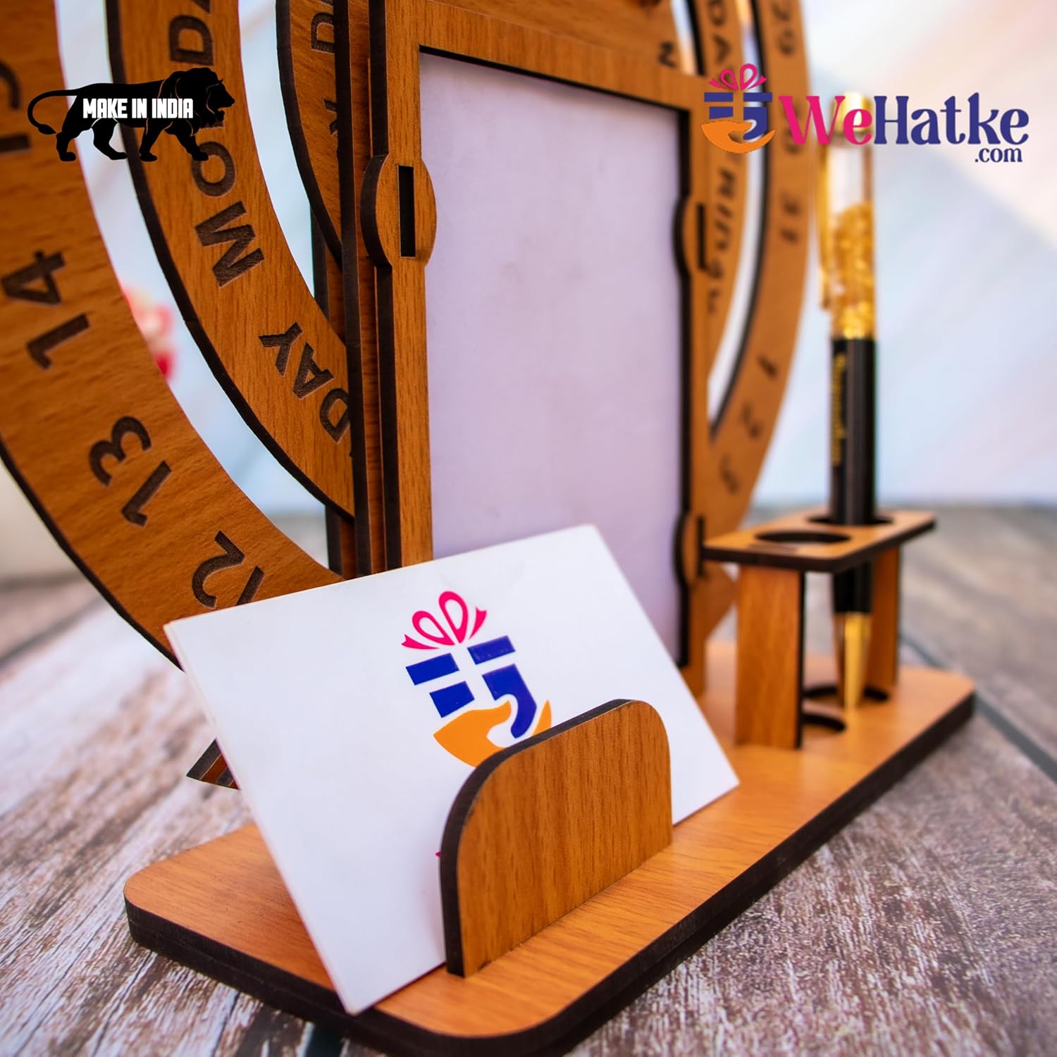 Corporate Wooden Perpetual Calendar with Photo Frame & Pen Holder
