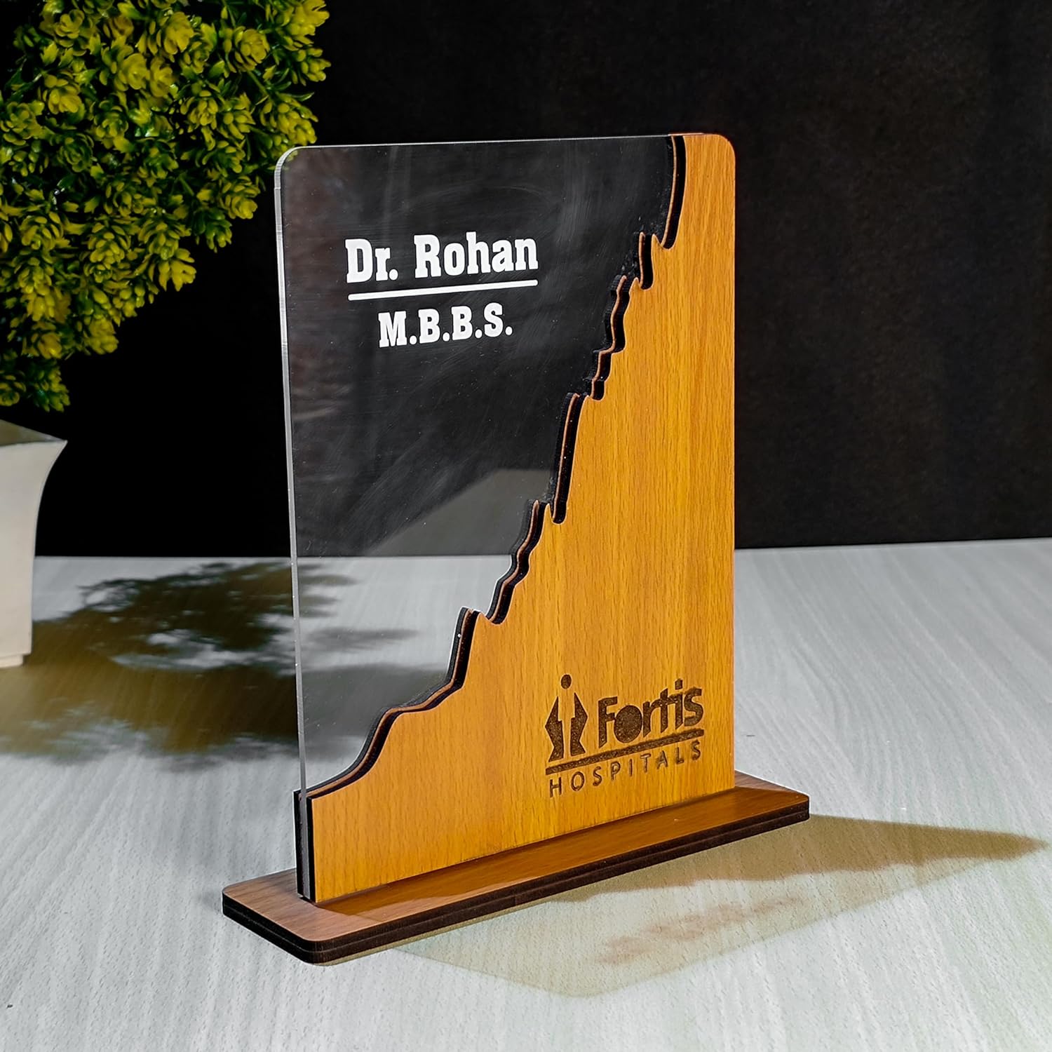Corporate Wooden & Acrylic Name Plaque – Custom  Award
