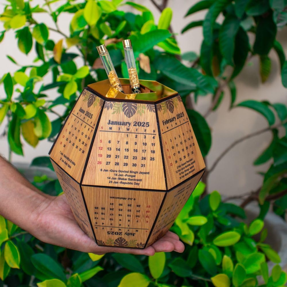Corporate Wooden Desk Calendar & Pen Holder