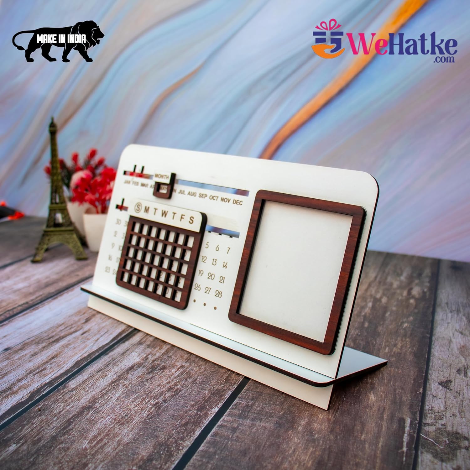 Corporate Wooden Perpetual Desk Calendar with Photo Frame