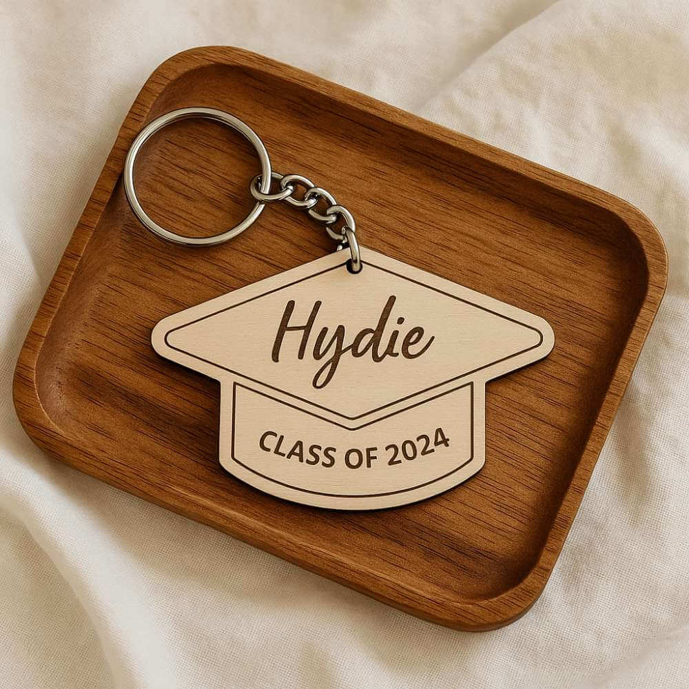 Personalized Graduation Cap Wooden Keychain