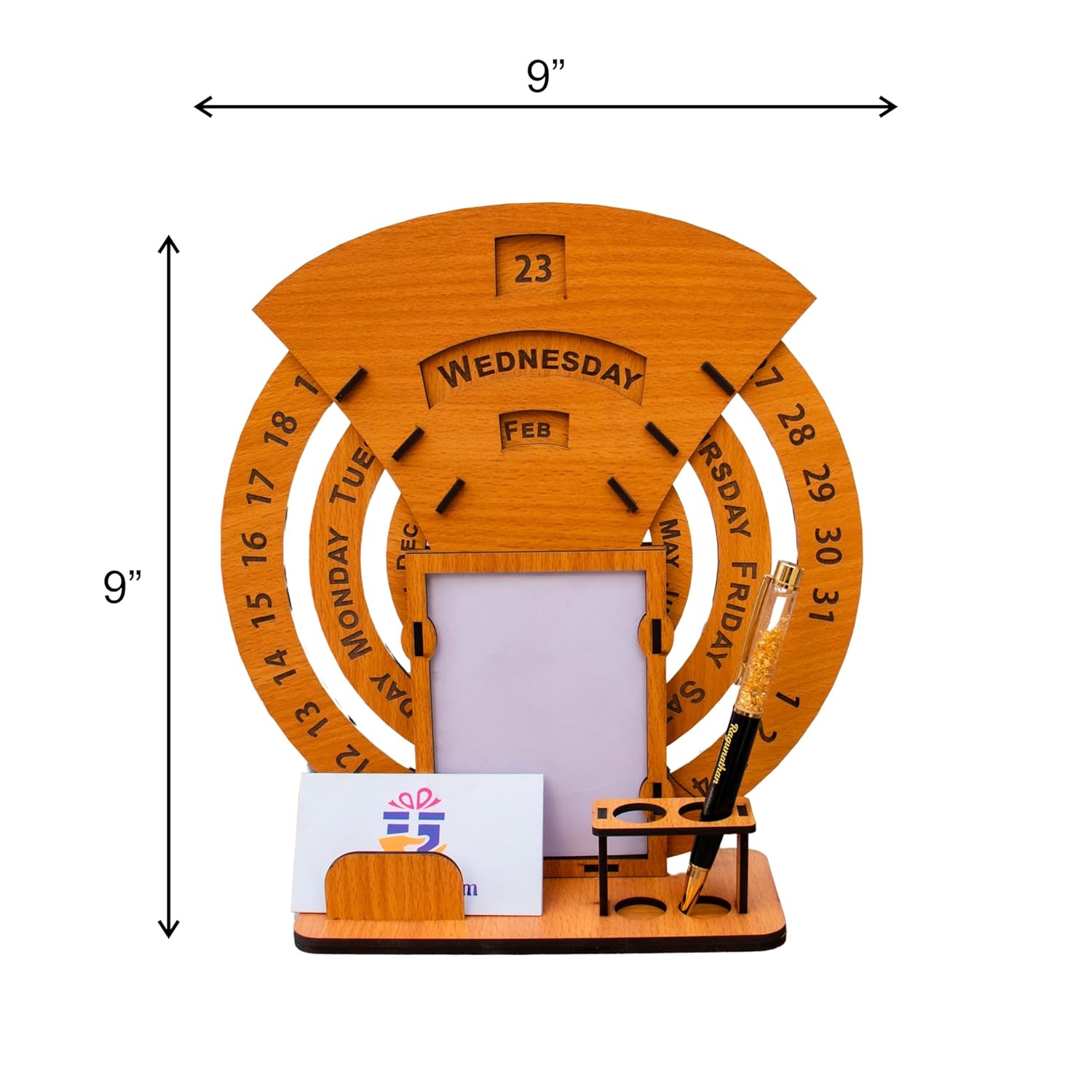 Corporate Wooden Perpetual Calendar with Photo Frame & Pen Holder
