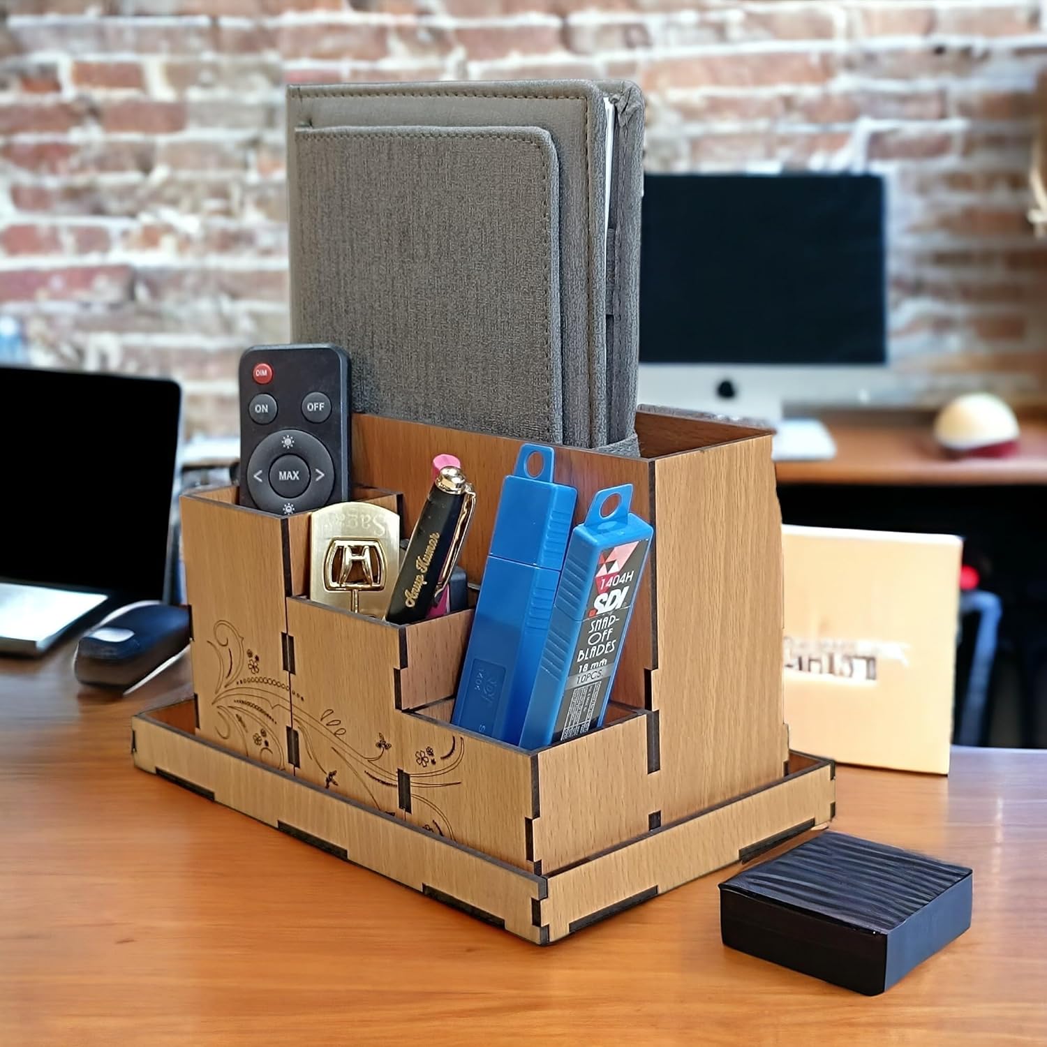 Corporate Wooden Desk Organizer – Multi-Compartment Storage Box