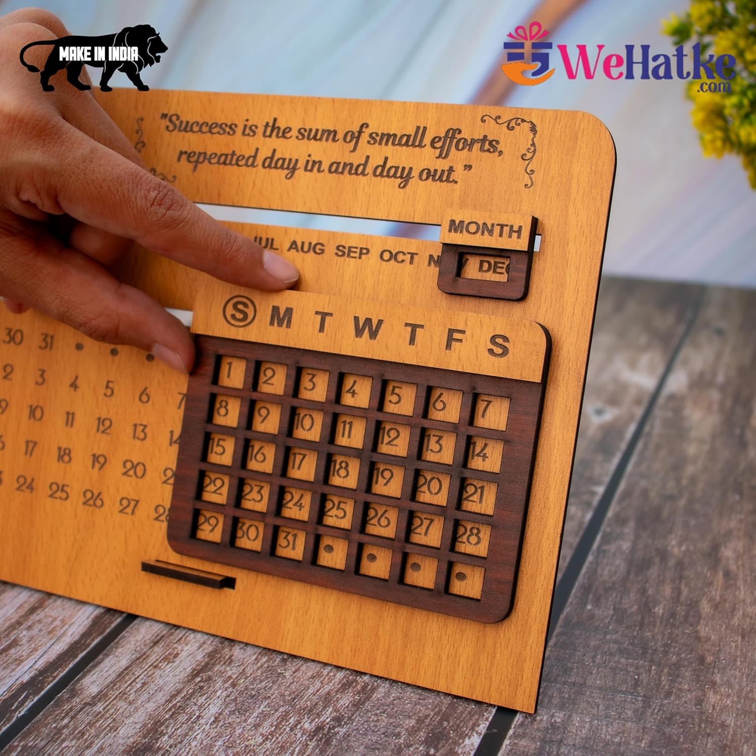 Corporate Wooden Perpetual Desk Calendar with Clock