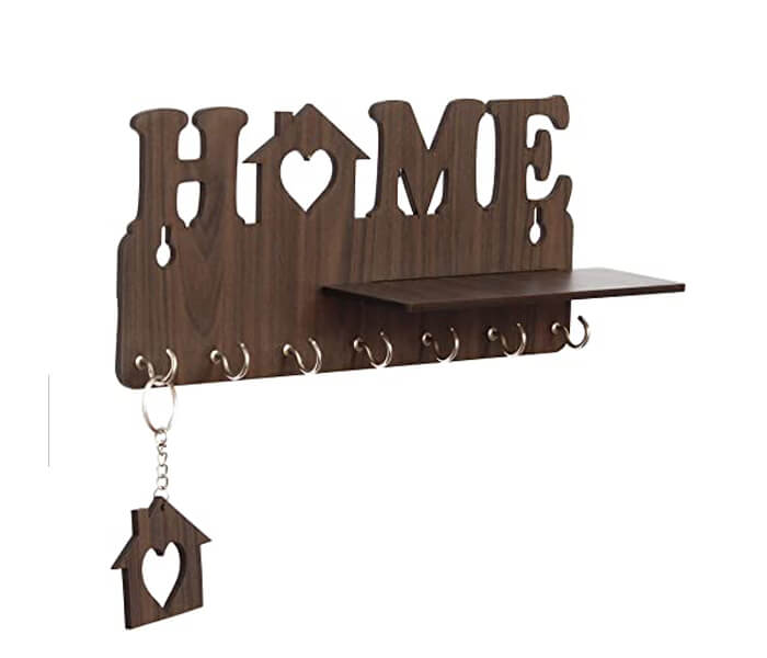 Home Keys Wooden Key Holder with 7 Hooks, Free Keychain