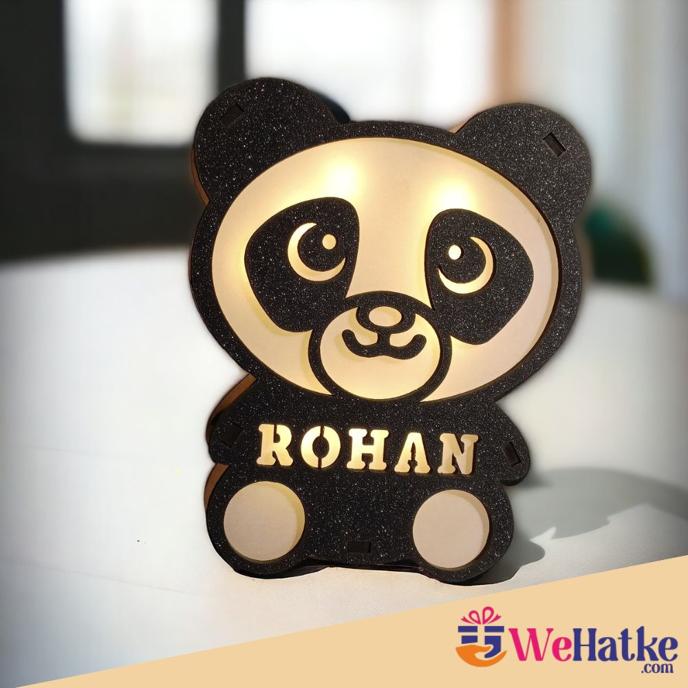 Personalized Wooden Panda Lamp With Name