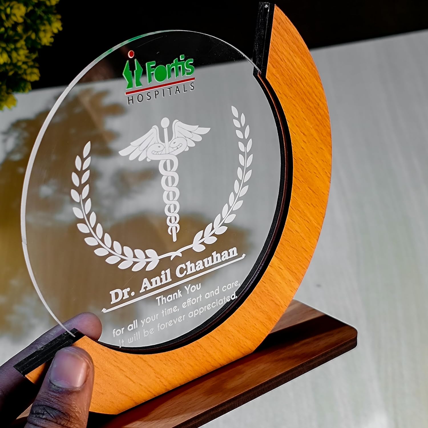 Corporate Wooden & Acrylic Round Trophy