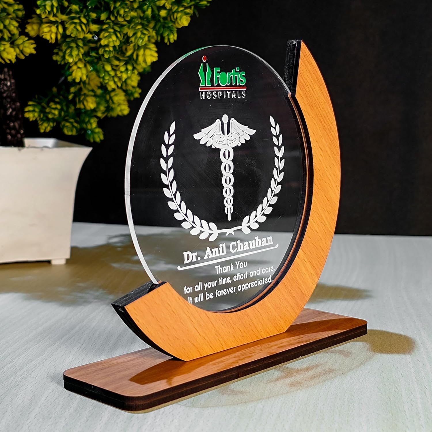 Corporate Wooden & Acrylic Round Trophy