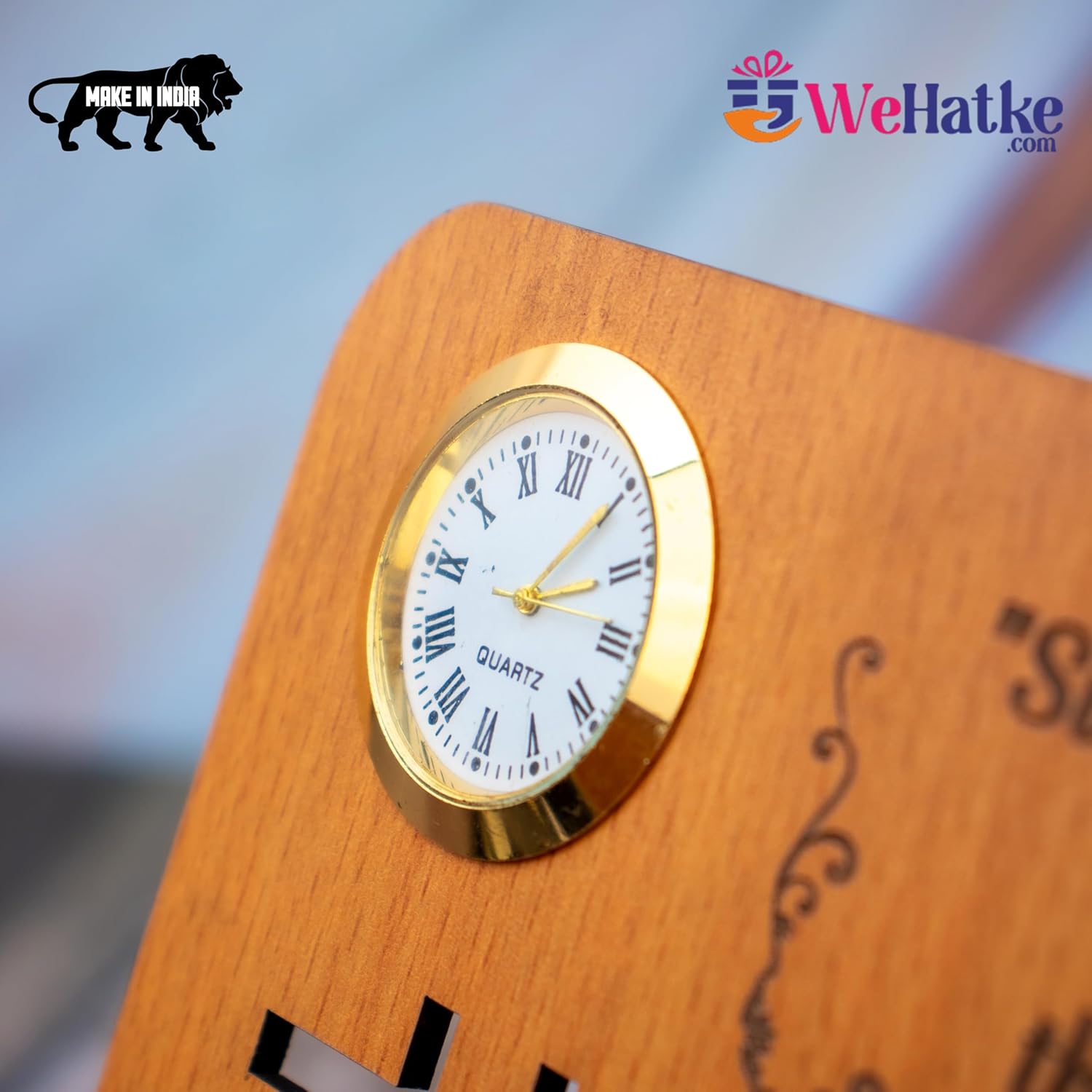 Corporate Wooden Perpetual Desk Calendar with Clock