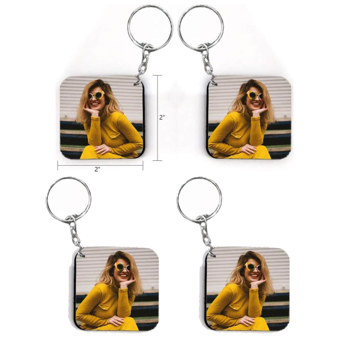 Square keychain with photo Pack of 4