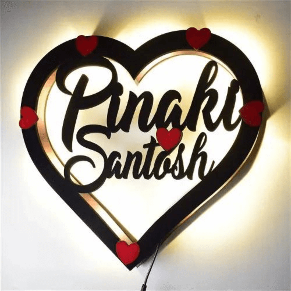 Customized Couple Heart Name Wall Hanging With Led Light