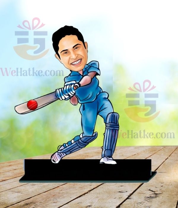 Customized cricket caricature with bat