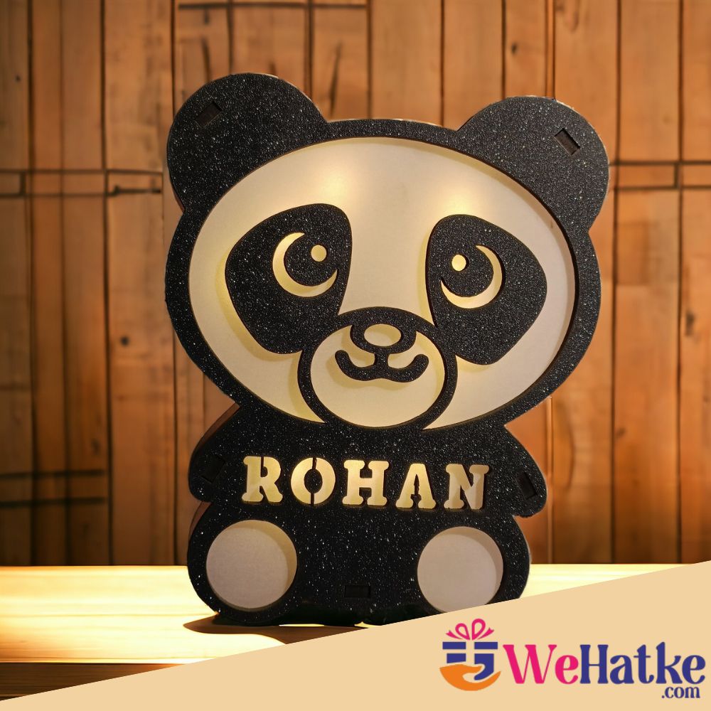Personalized Wooden Panda Lamp With Name