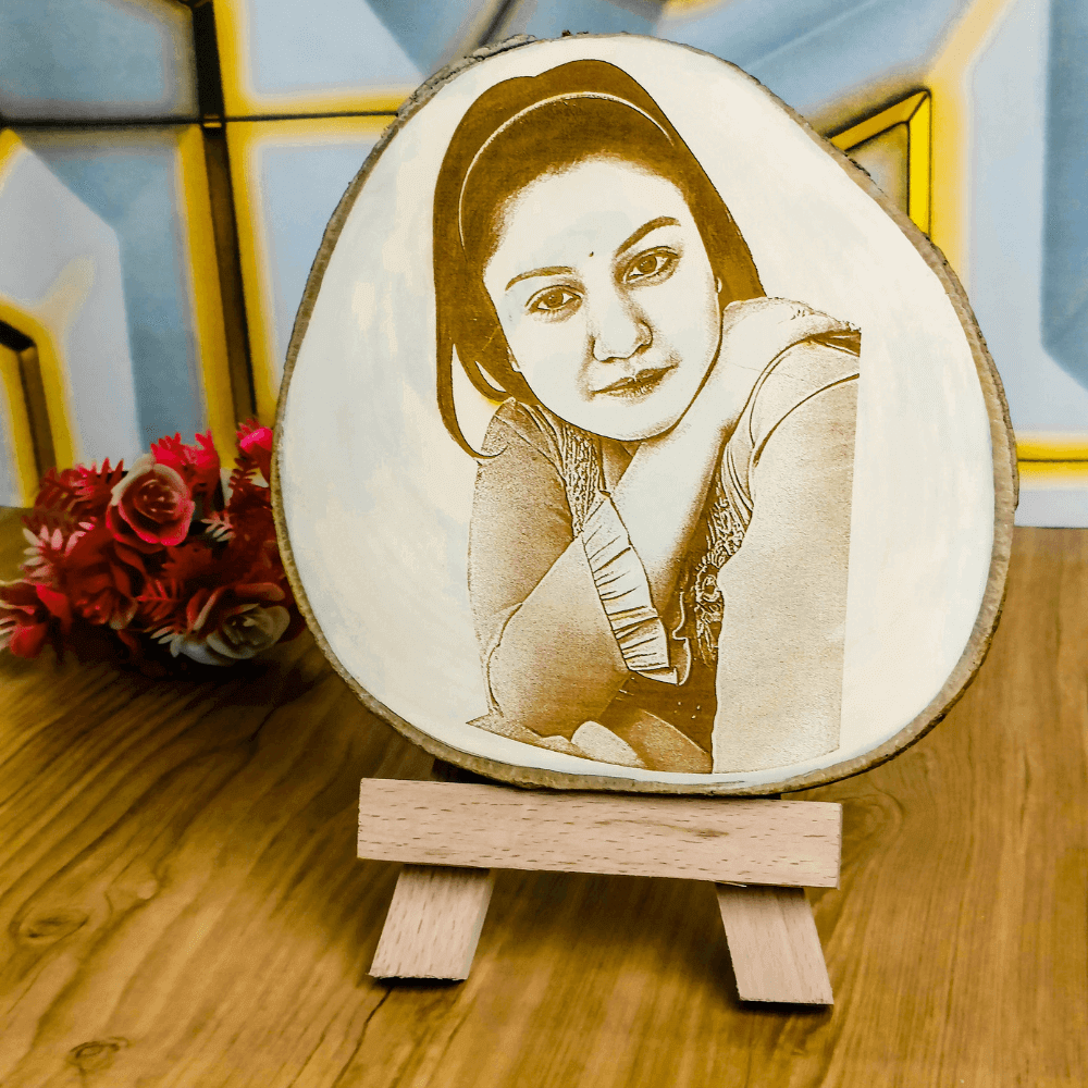 Wooden Slice Engraved Photo Frame