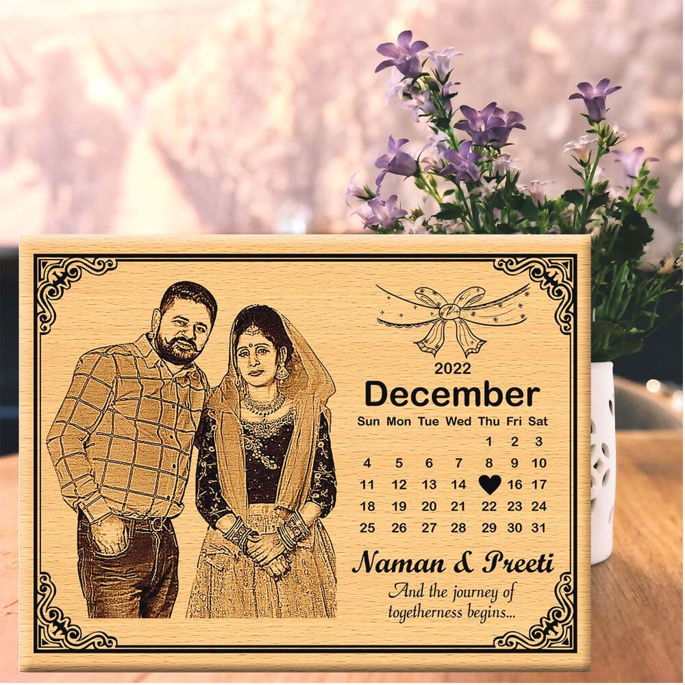 Personalized Wedding Anniversary Date calendar Wooden Photo Frame