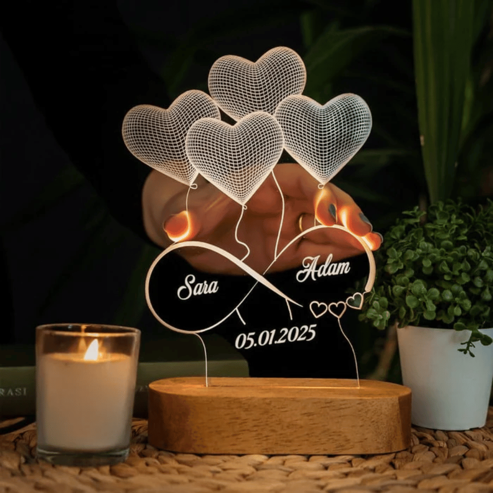 Customized 3D heart Acrylic Led lamp for couple
