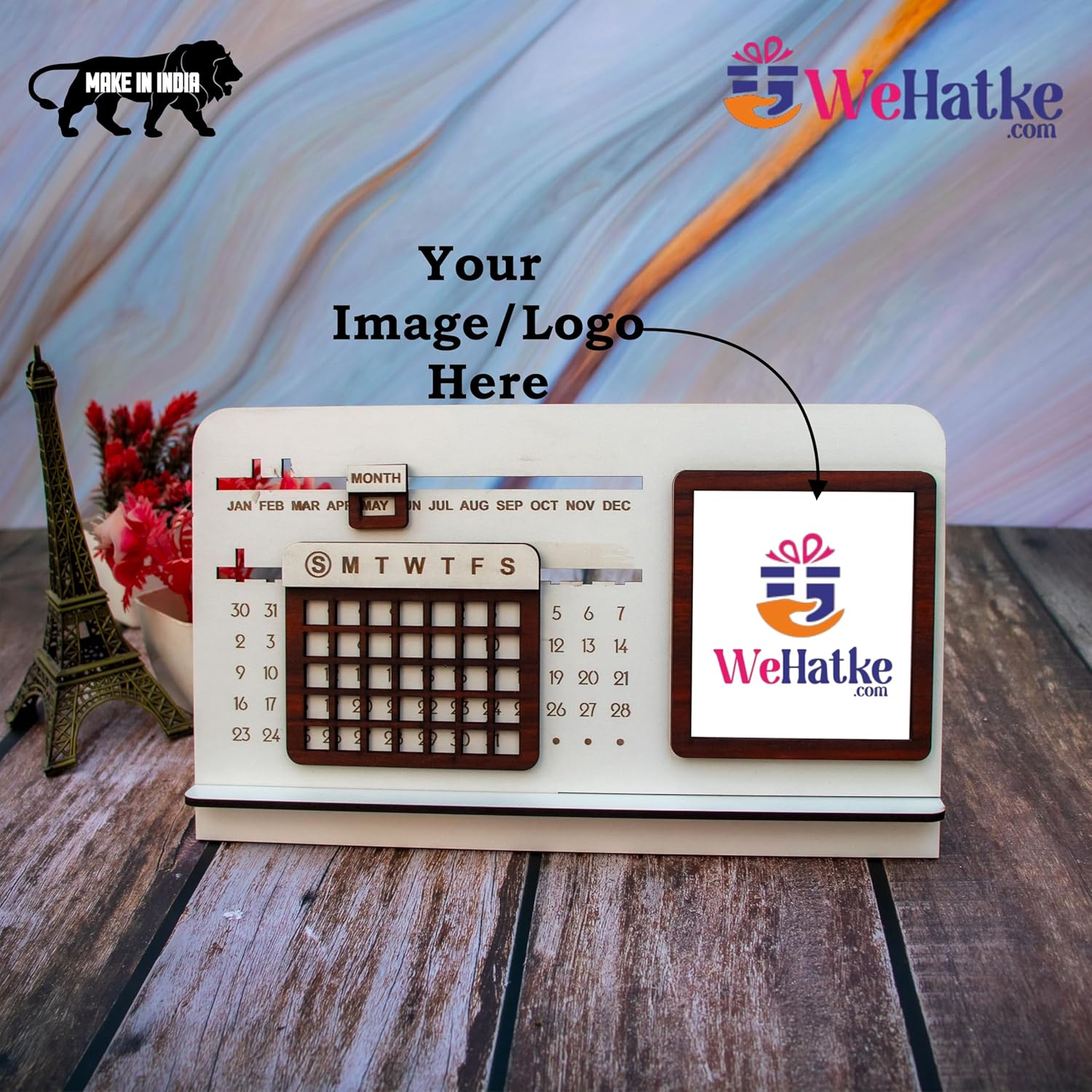 Corporate Wooden Perpetual Desk Calendar with Photo Frame