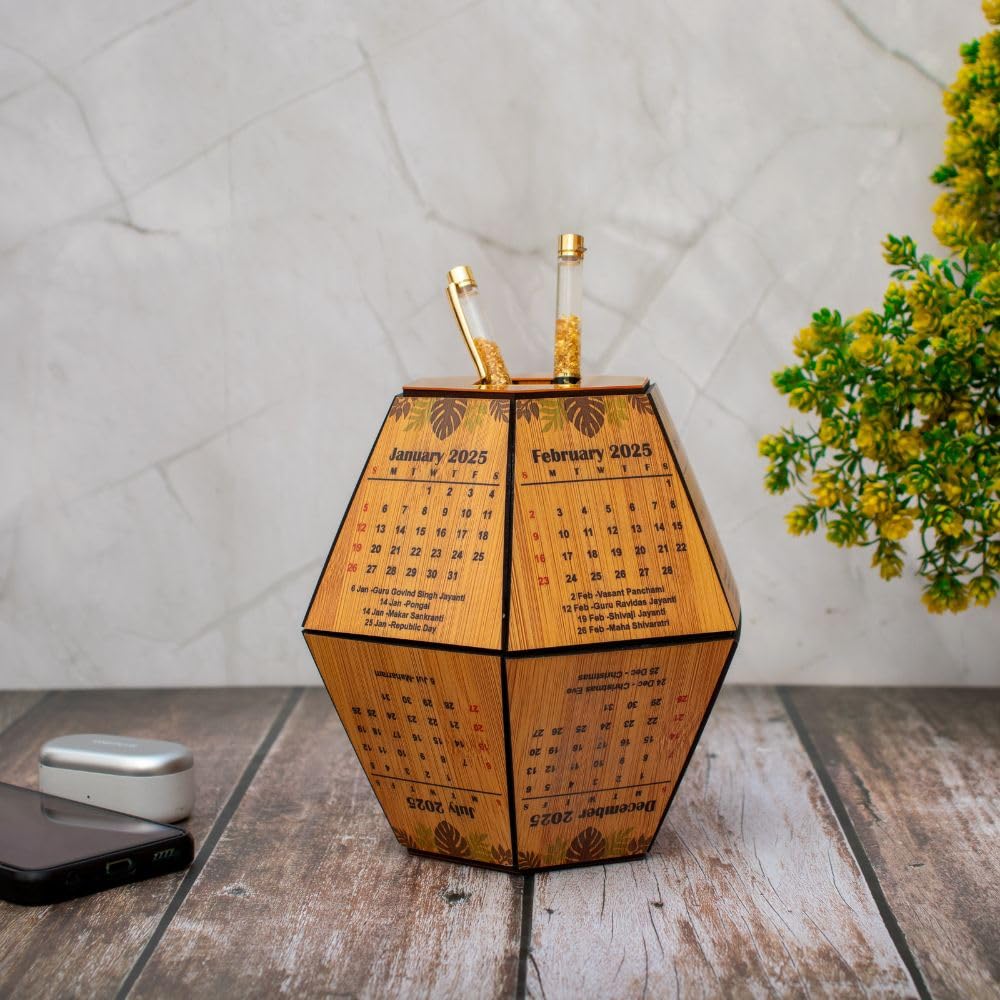 Corporate Wooden Desk Calendar & Pen Holder