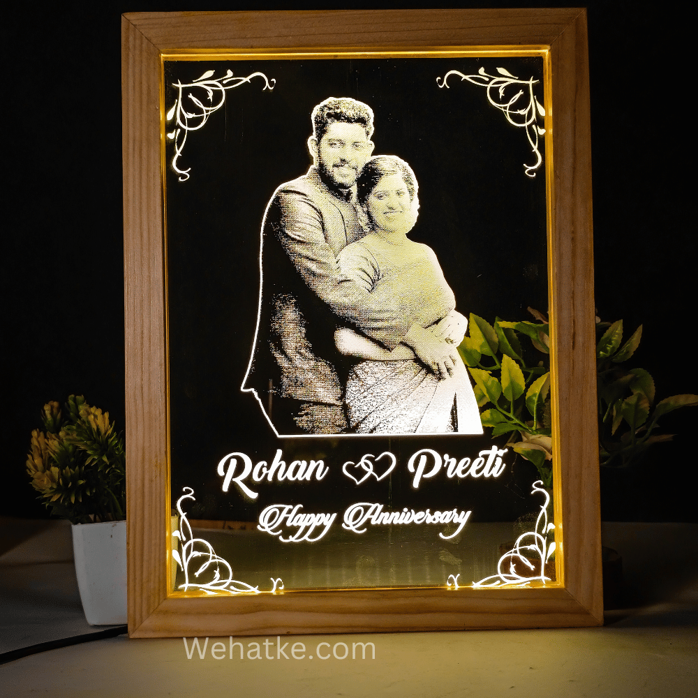 Customized Engrave Wooden Led Frame for Couple