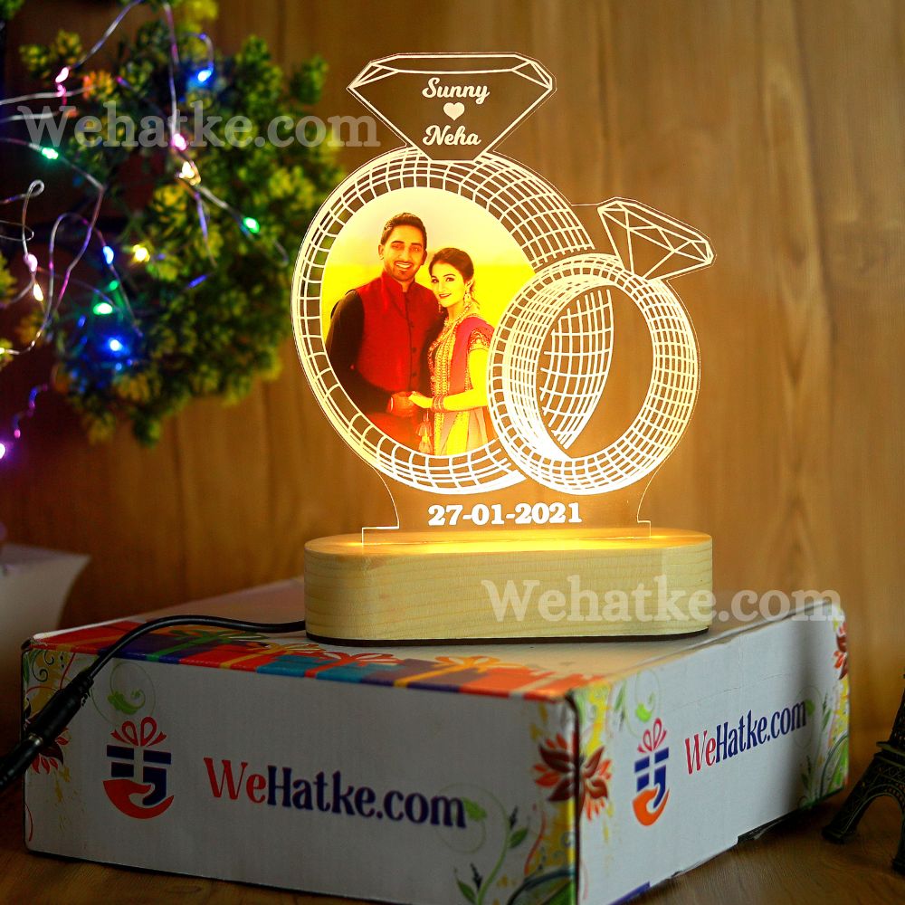 Customized 3D Diamond Illusion Lamp For Couple with photo