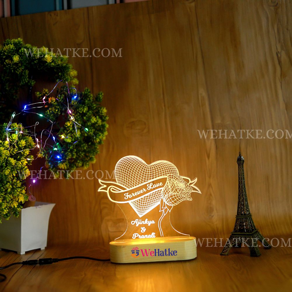 3d heart rose 3d illusion lamp