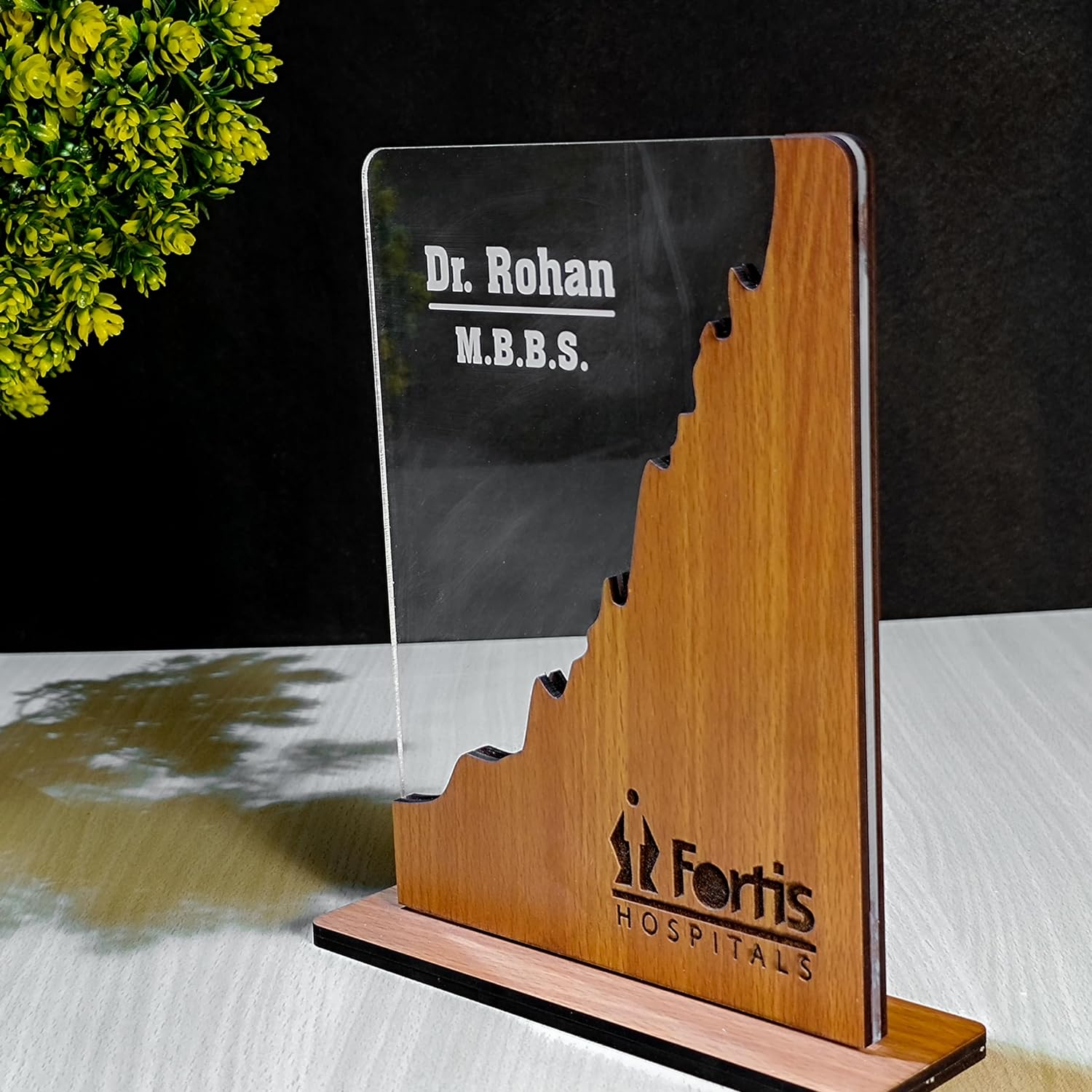 Corporate Wooden & Acrylic Name Plaque – Custom  Award