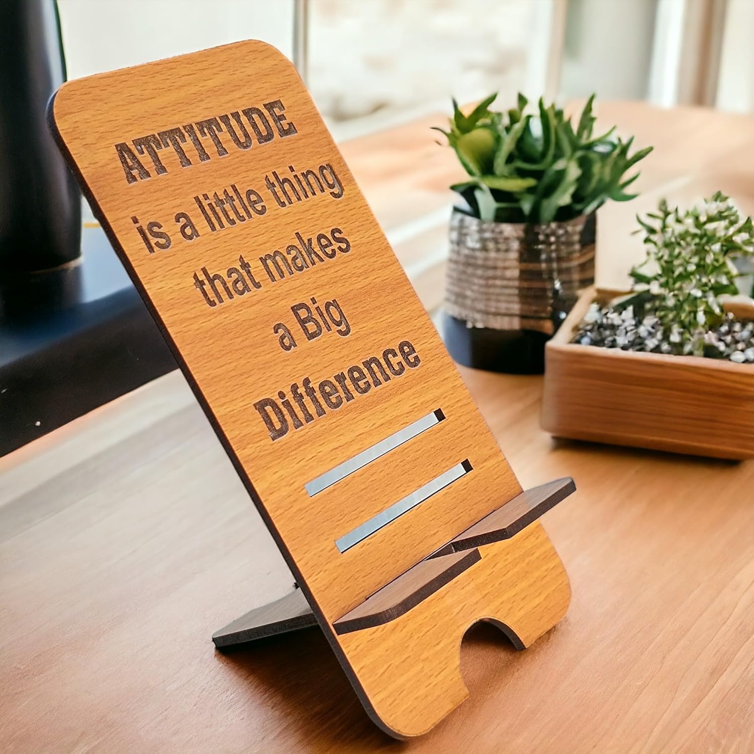 Corporate Wooden Mobile Stand with Motivational Quote