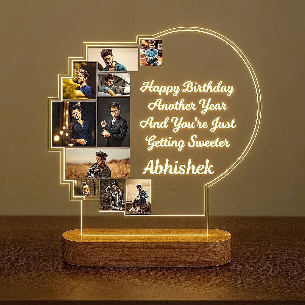 Personalized Birthday Photo Collage LED Lamp with Custom Name & Message