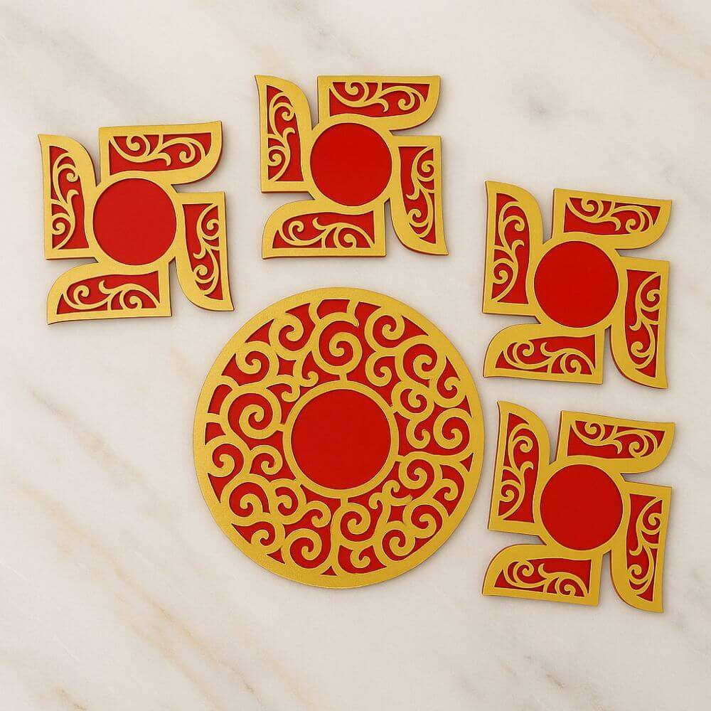 Decorative Wooden Rangoli Light Holder (Set of 5)