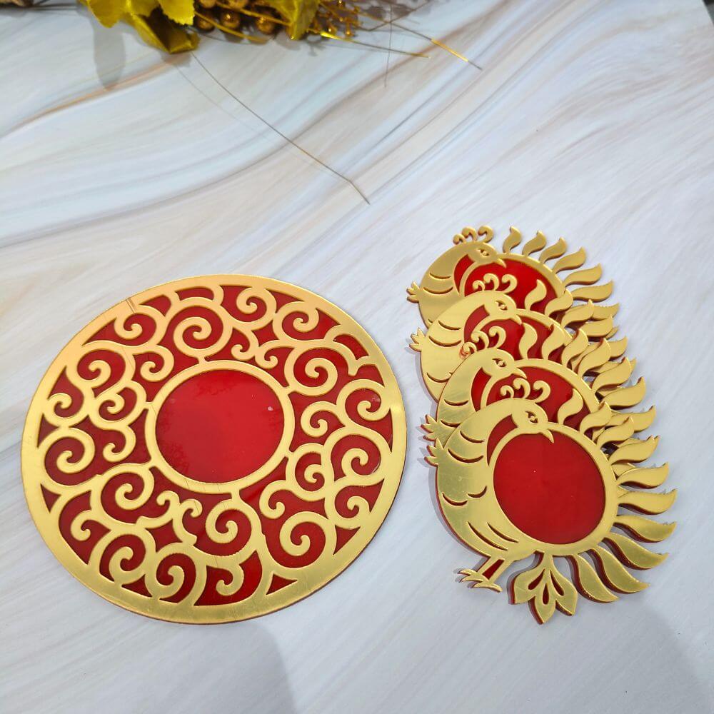 Decorative Wooden Rangoli Light Holder (Set of 5)
