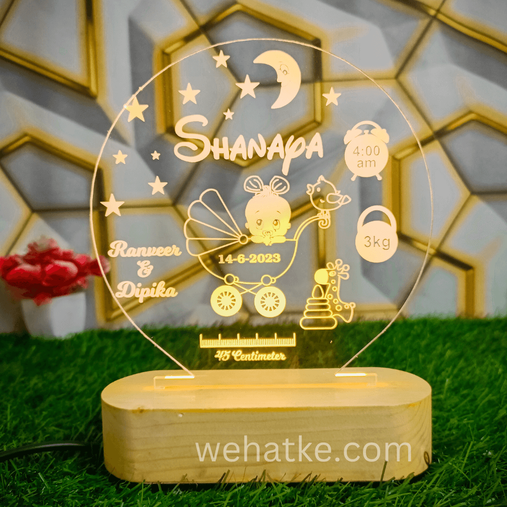 3D Customized Lamp For Baby With Name DOB Time Parents Name