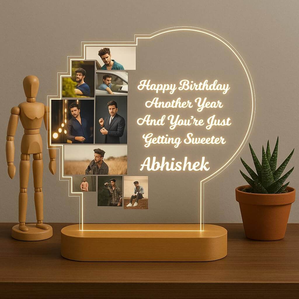 Personalized Birthday Photo Collage LED Lamp with Custom Name & Message