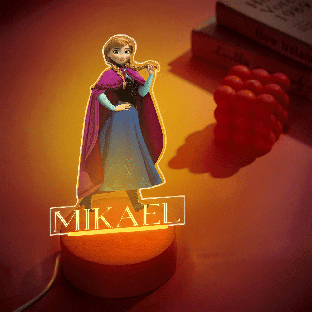 Custom Frozen Anna Night Lamps Kids Acrylic Led Light For Girl With Personalised Name