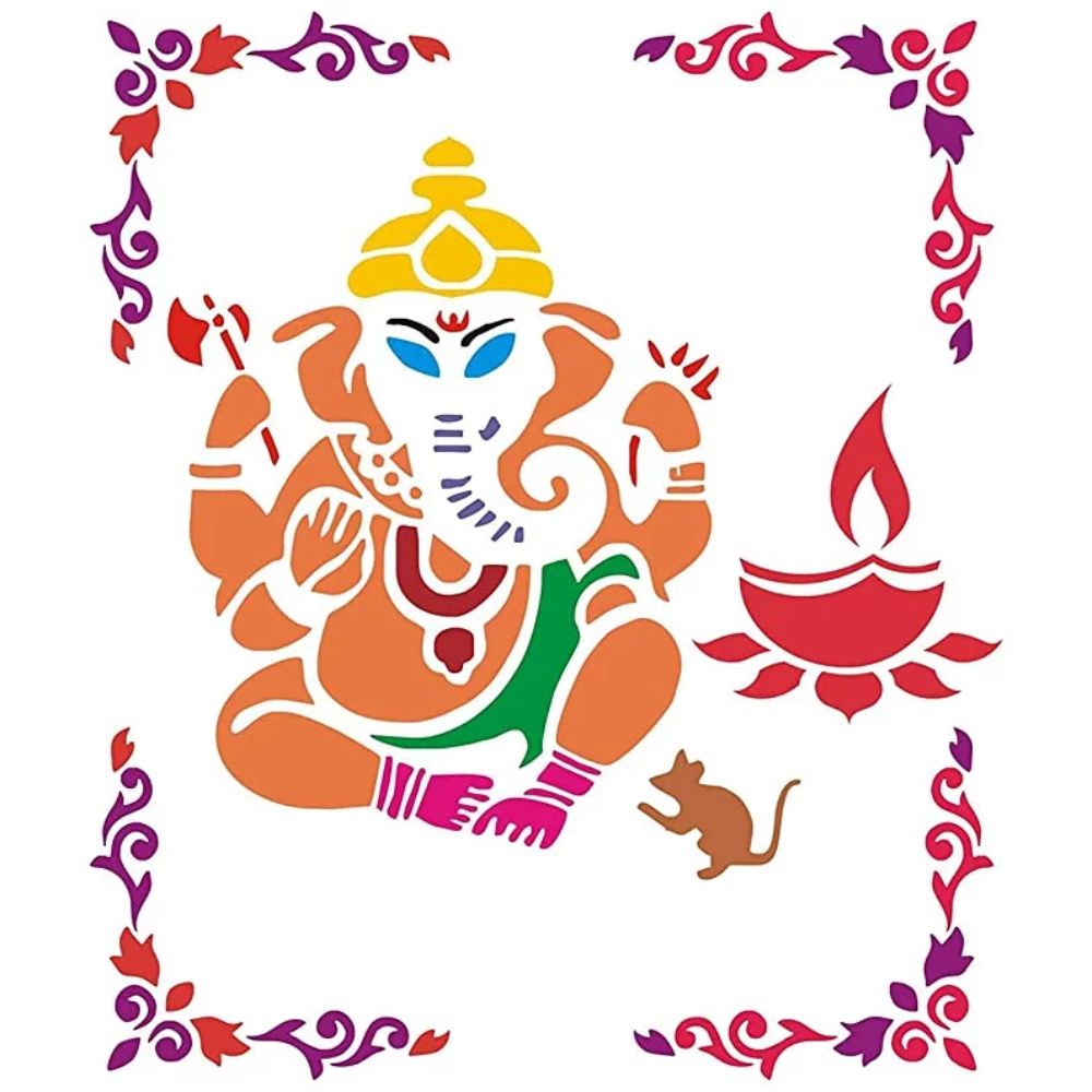 Ganesha with Corner – Rangoli Stencil