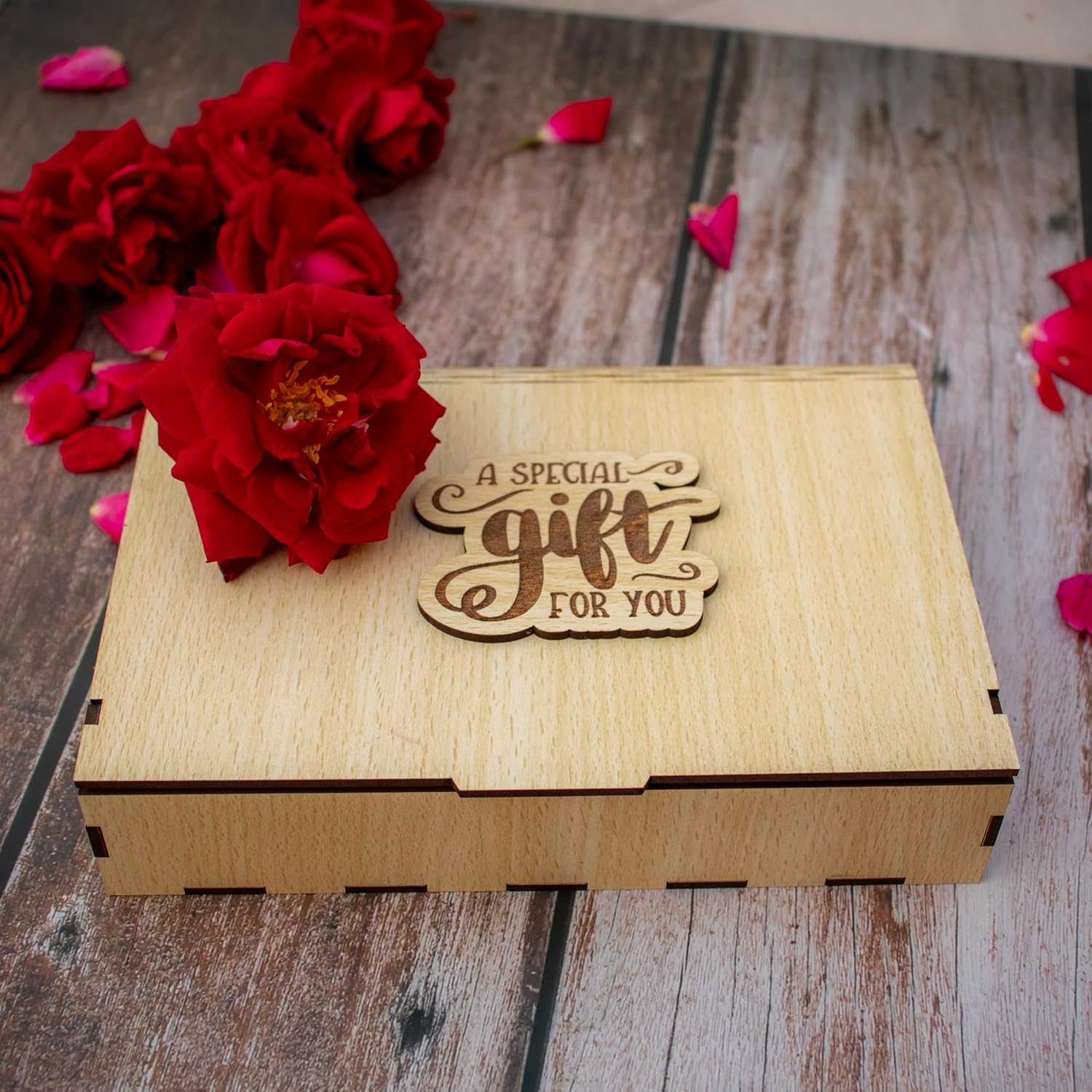 Golden Rose Flower with Wooden Box