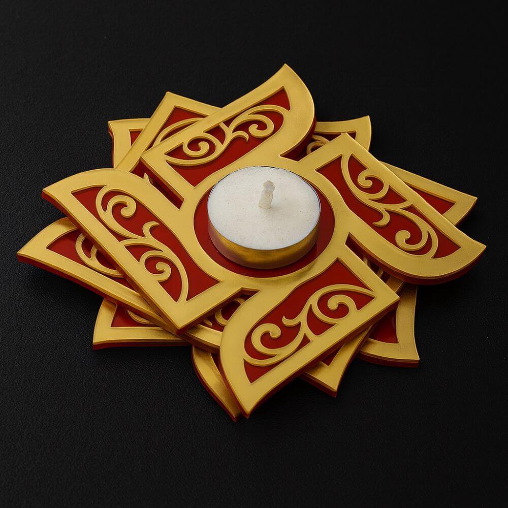 Decorative Wooden Rangoli Light Holder (Set of 5)