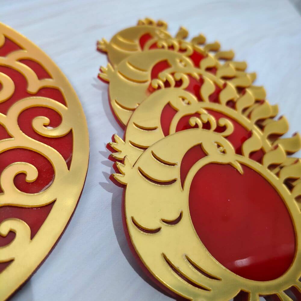 Decorative Wooden Rangoli Light Holder (Set of 5)