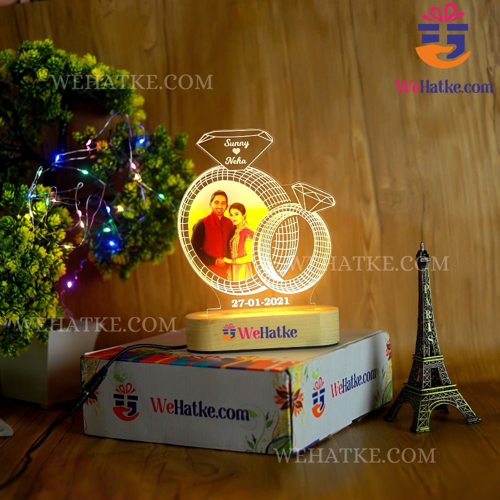 Customized 3D Diamond Illusion Lamp For Couple with photo