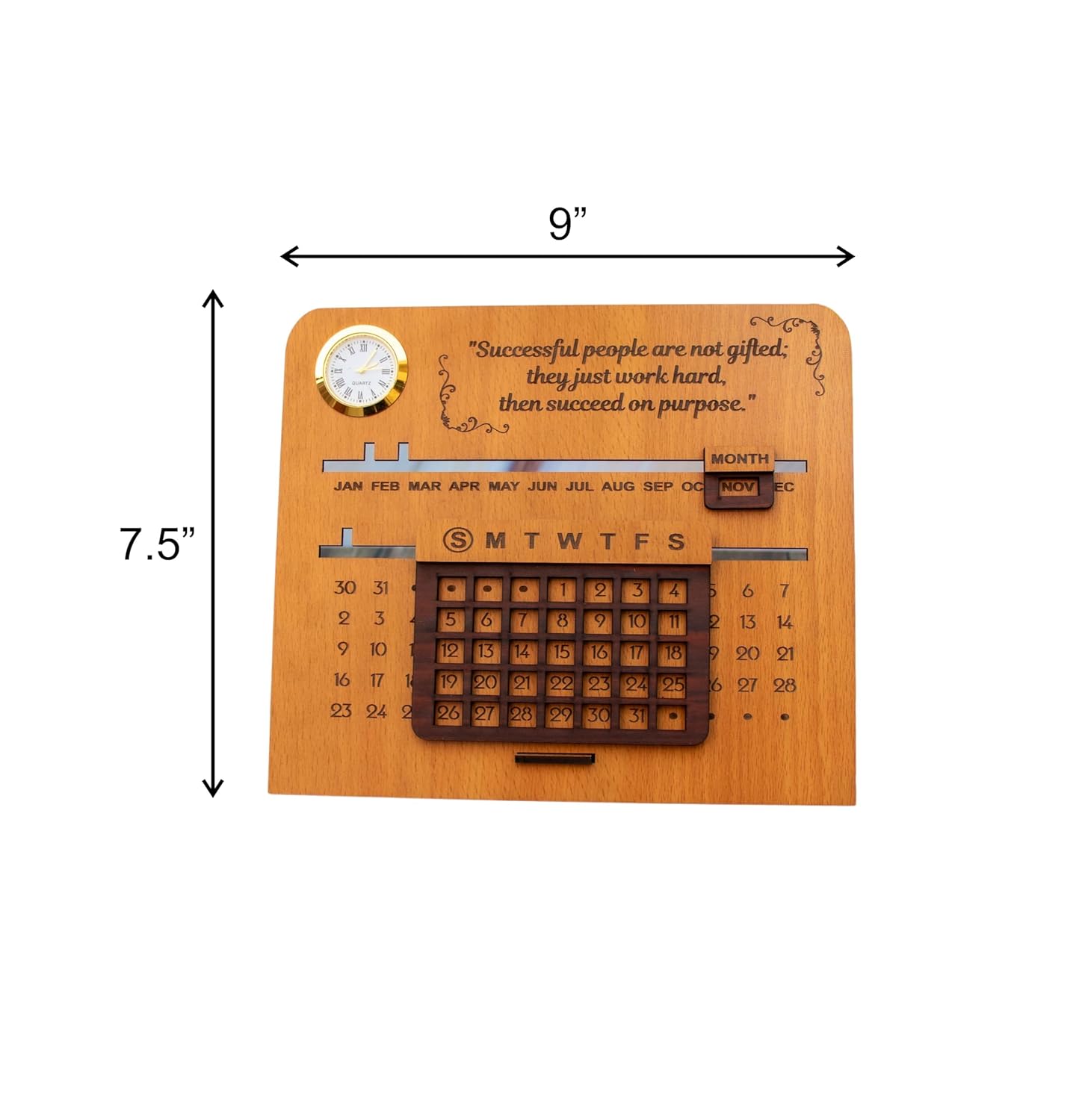 Corporate Wooden Perpetual Desk Calendar with Clock
