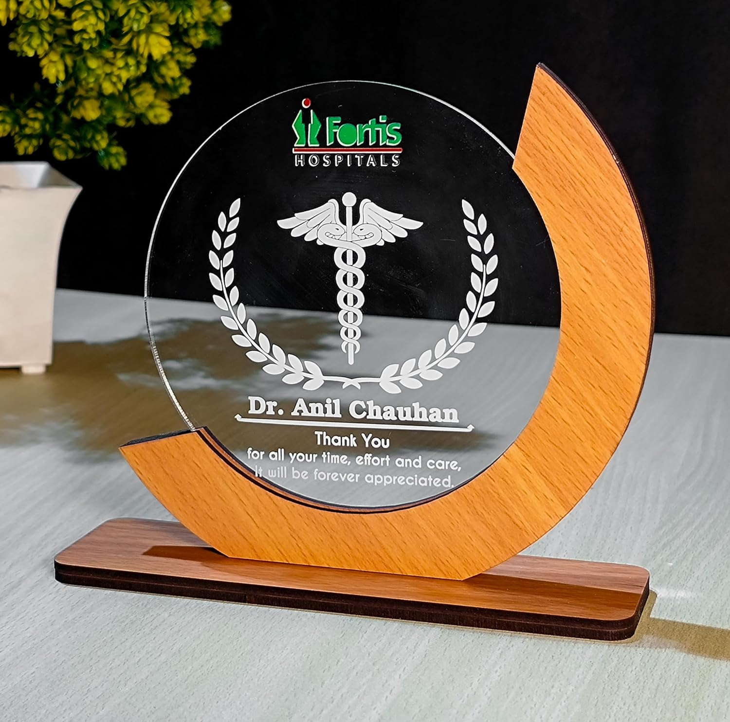 Corporate Wooden & Acrylic Round Trophy
