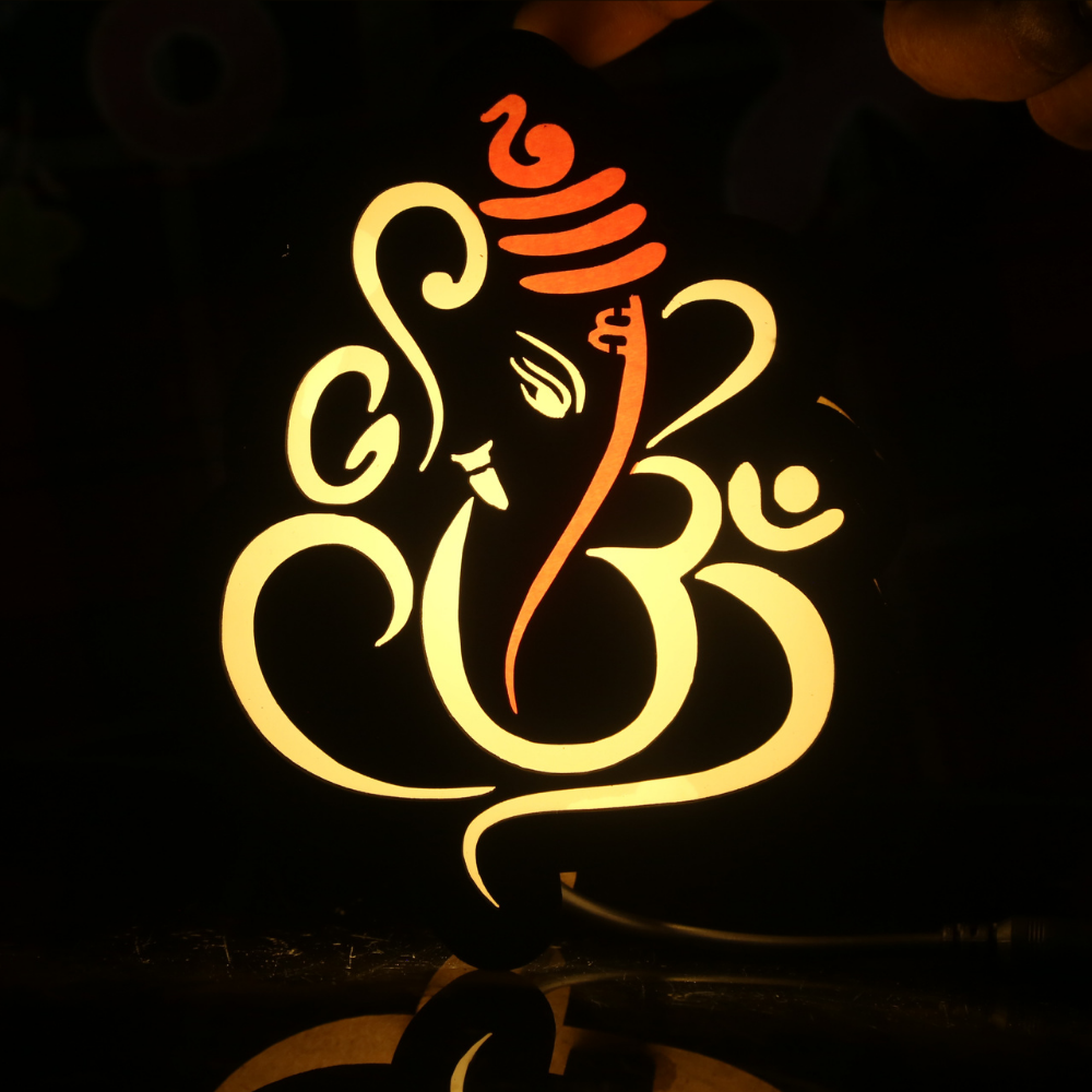 Wooden  Black Wall Lord Ganesha Shape decoration Led Light
